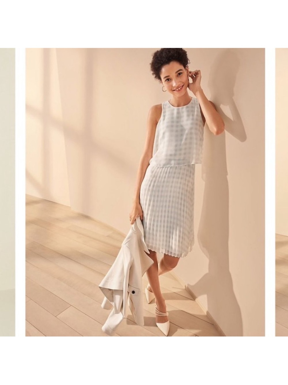 Ann Taylor Light Blue Gingham Midi Dress
